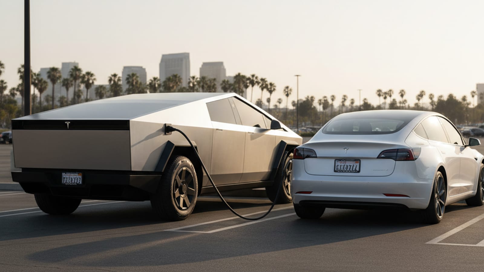 An electric car stopped on a paved shoulder with its charge port door open