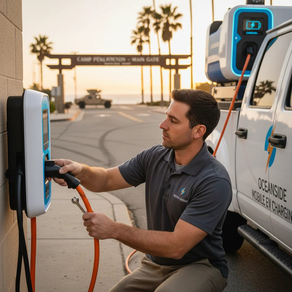 Charging cable plugged into an electric car at the curb