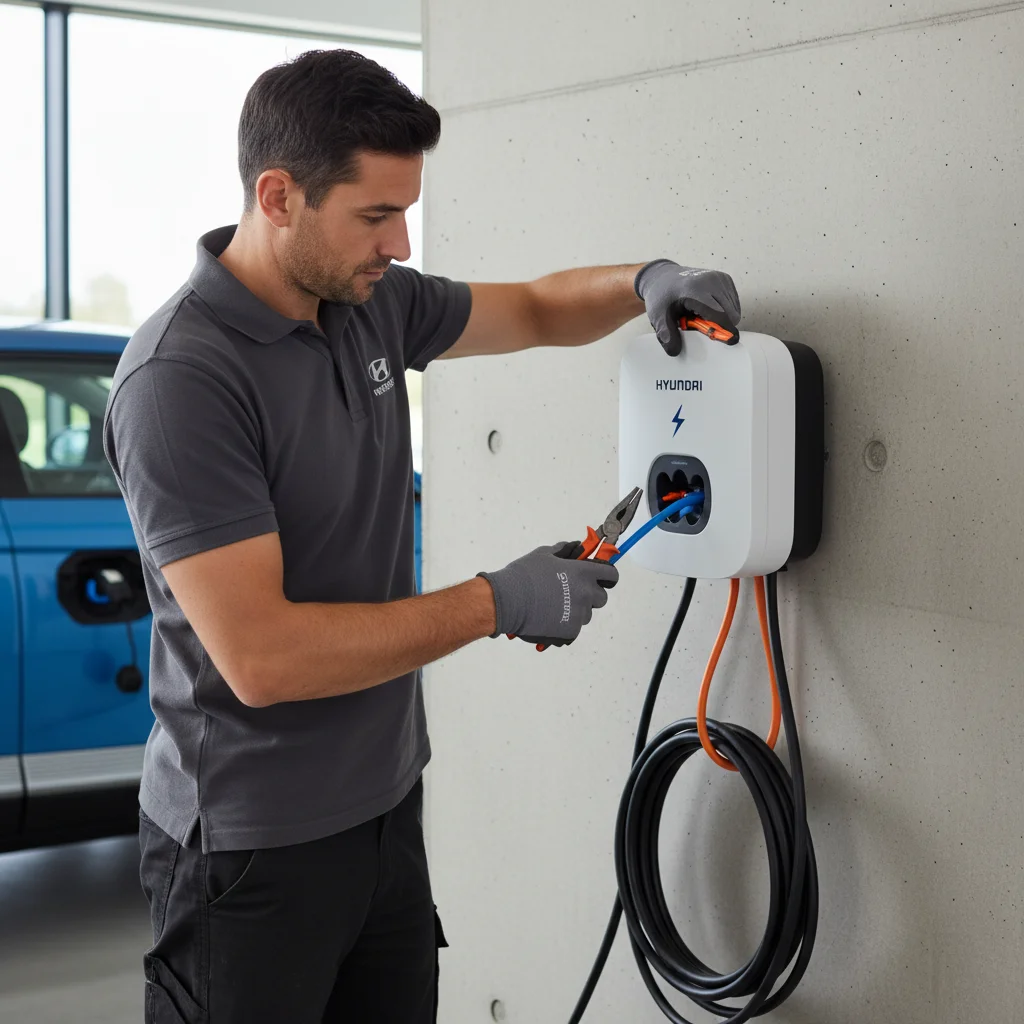 A rescue van parked beside a compact electric SUV with a charging cable connected between them