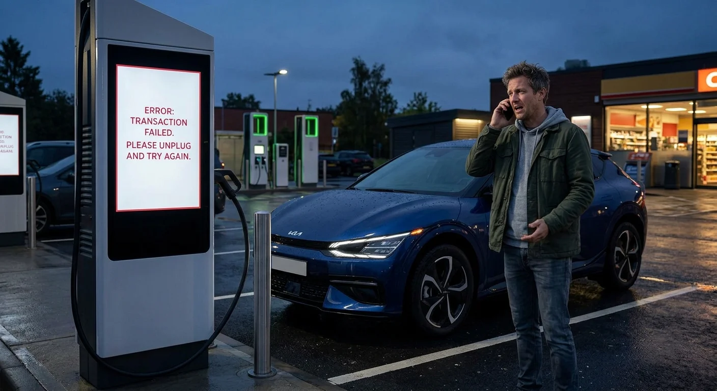 Kia EV6 parked at a charging stall with the port open and no charge started