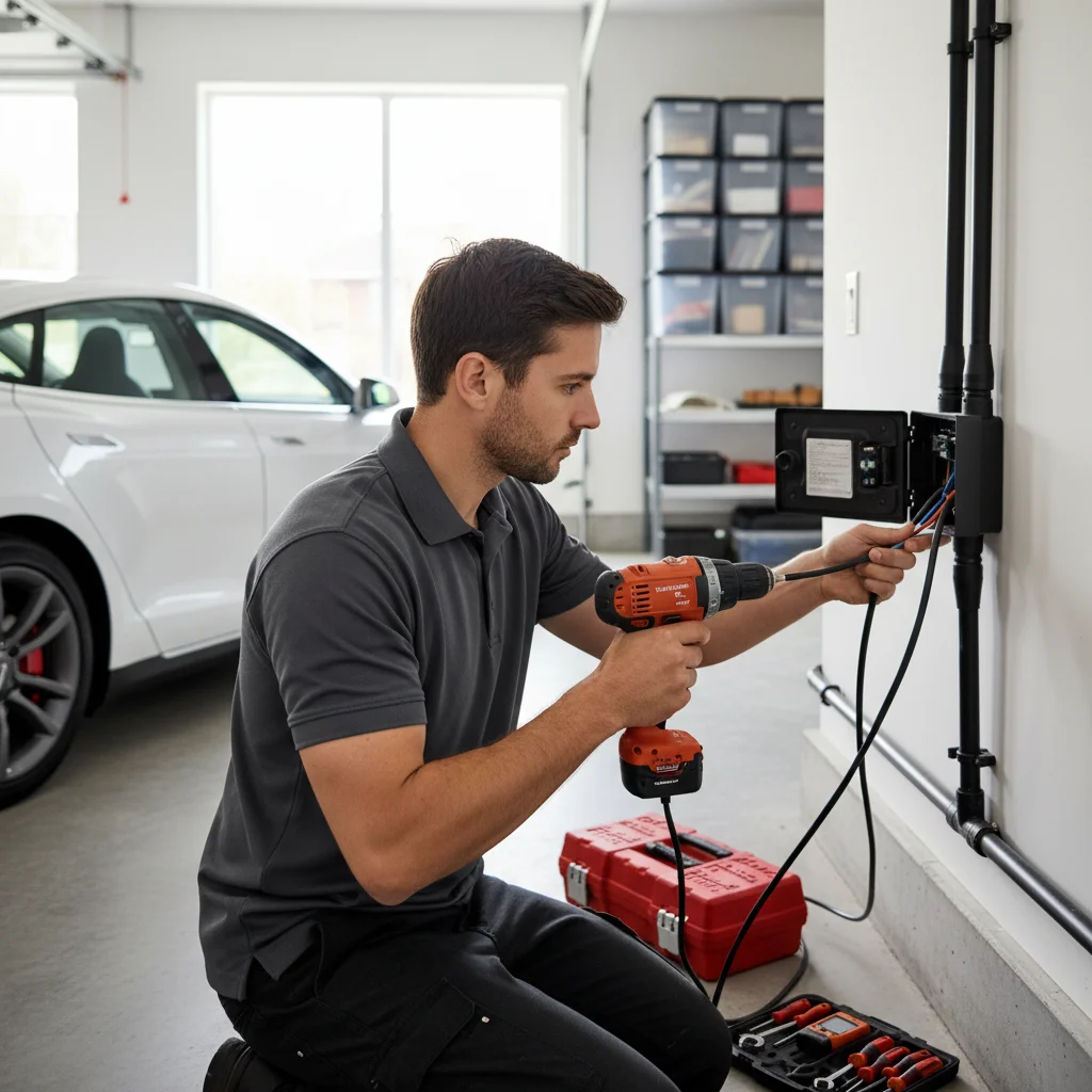 A Tesla driver looks at dashboard warning messages after the 12V battery begins to fail.
